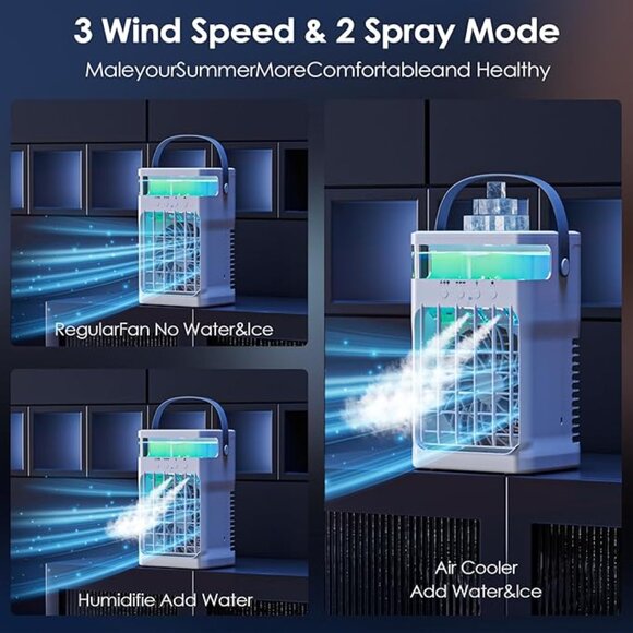 Portable Air Conditioner, Cooling Fan with 3 Speeds & 3 Modes, REMOTE/ NEW - Picture 6 of 6